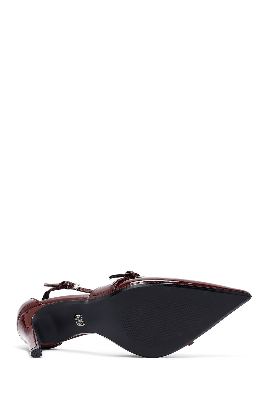 Women's Burgundy Ankle Buckle High Thin Heel Patent Leather Stiletto
