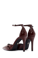 Women's Burgundy Ankle Buckle High Thin Heel Patent Leather Stiletto | Derimod