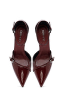 Women's Burgundy Ankle Buckle High Thin Heel Patent Leather Stiletto | Derimod