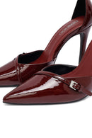 Women's Burgundy Ankle Buckle High Thin Heel Patent Leather Stiletto | Derimod