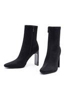 Kadın Siyah Fermuarlı Yüksek Kalın Topuklu Kumaş Bot | Derimod