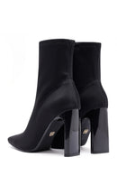 Kadın Siyah Fermuarlı Yüksek Kalın Topuklu Kumaş Bot | Derimod