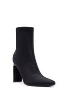 Kadın Siyah Fermuarlı Yüksek Kalın Topuklu Kumaş Bot | Derimod