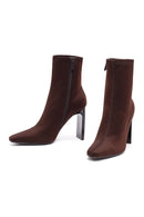 Kadın Kahverengi Fermuarlı Yüksek Kalın Topuklu Kumaş Bot | Derimod