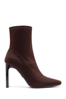 Kadın Kahverengi Fermuarlı Yüksek Kalın Topuklu Kumaş Bot | Derimod