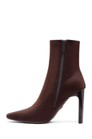 Kadın Kahverengi Fermuarlı Yüksek Kalın Topuklu Kumaş Bot | Derimod