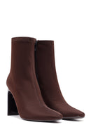 Kadın Kahverengi Fermuarlı Yüksek Kalın Topuklu Kumaş Bot | Derimod