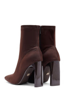 Kadın Kahverengi Fermuarlı Yüksek Kalın Topuklu Kumaş Bot | Derimod