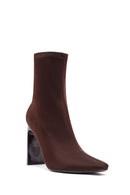 Kadın Kahverengi Fermuarlı Yüksek Kalın Topuklu Kumaş Bot | Derimod