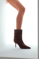 Kadın Kahverengi İnce Topuklu Süet Deri Bot | Derimod