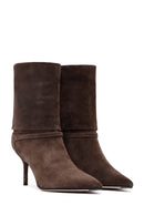 Kadın Kahverengi İnce Topuklu Süet Deri Bot | Derimod