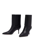 Women's Black Thin Heeled Leather Boot | Derimod