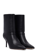 Women's Black Thin Heeled Leather Boot | Derimod