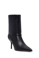 Women's Black Thin Heeled Leather Boot | Derimod