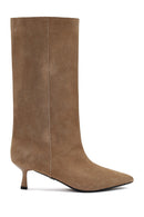 Kadın Bej İnce Topuklu Süet Deri Çizme | Derimod