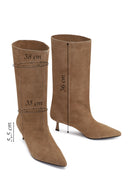 Kadın Bej İnce Topuklu Süet Deri Çizme | Derimod