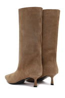 Kadın Bej İnce Topuklu Süet Deri Çizme | Derimod