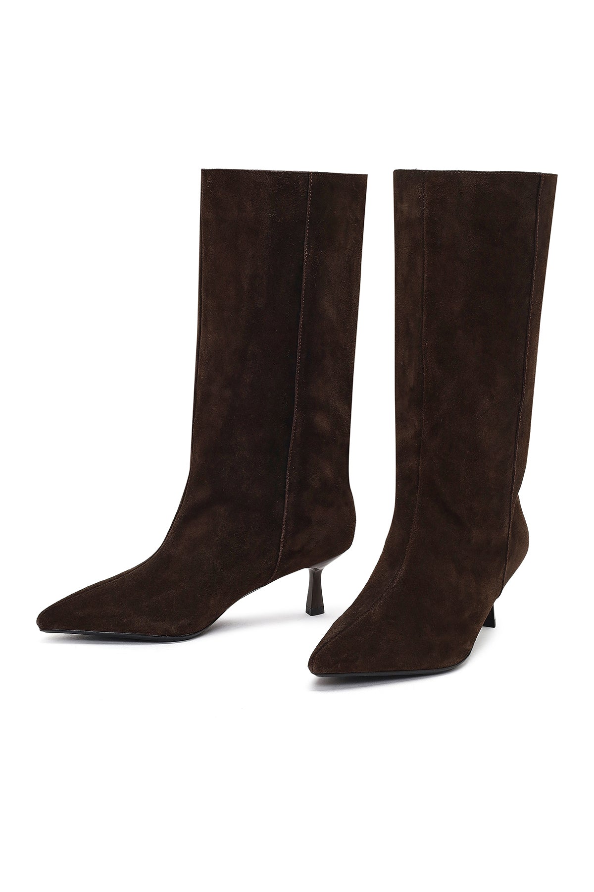 Kadın Kahverengi İnce Topuklu Süet Deri Çizme