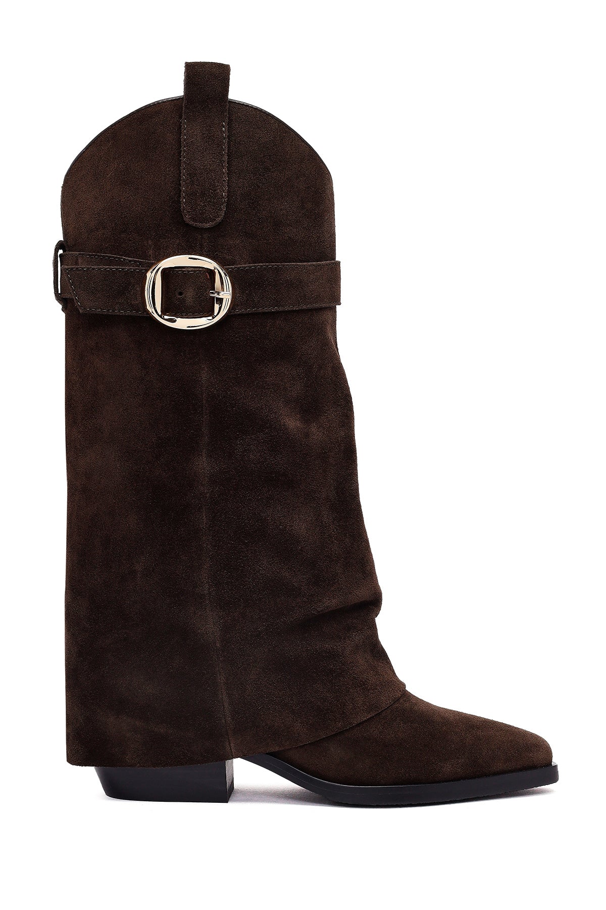 Kadın Kahverengi Kalın Topuklu Süet Deri Çizme