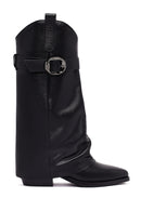 Women's Black Buckled Thick Heeled Leather Boot | Derimod