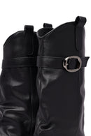 Women's Black Buckled Thick Heeled Leather Boot | Derimod