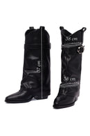 Women's Black Buckled Thick Heeled Leather Boot | Derimod