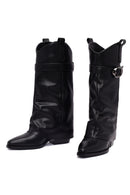 Women's Black Buckled Thick Heeled Leather Boot | Derimod