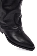 Women's Black Buckled Thick Heeled Leather Boot | Derimod