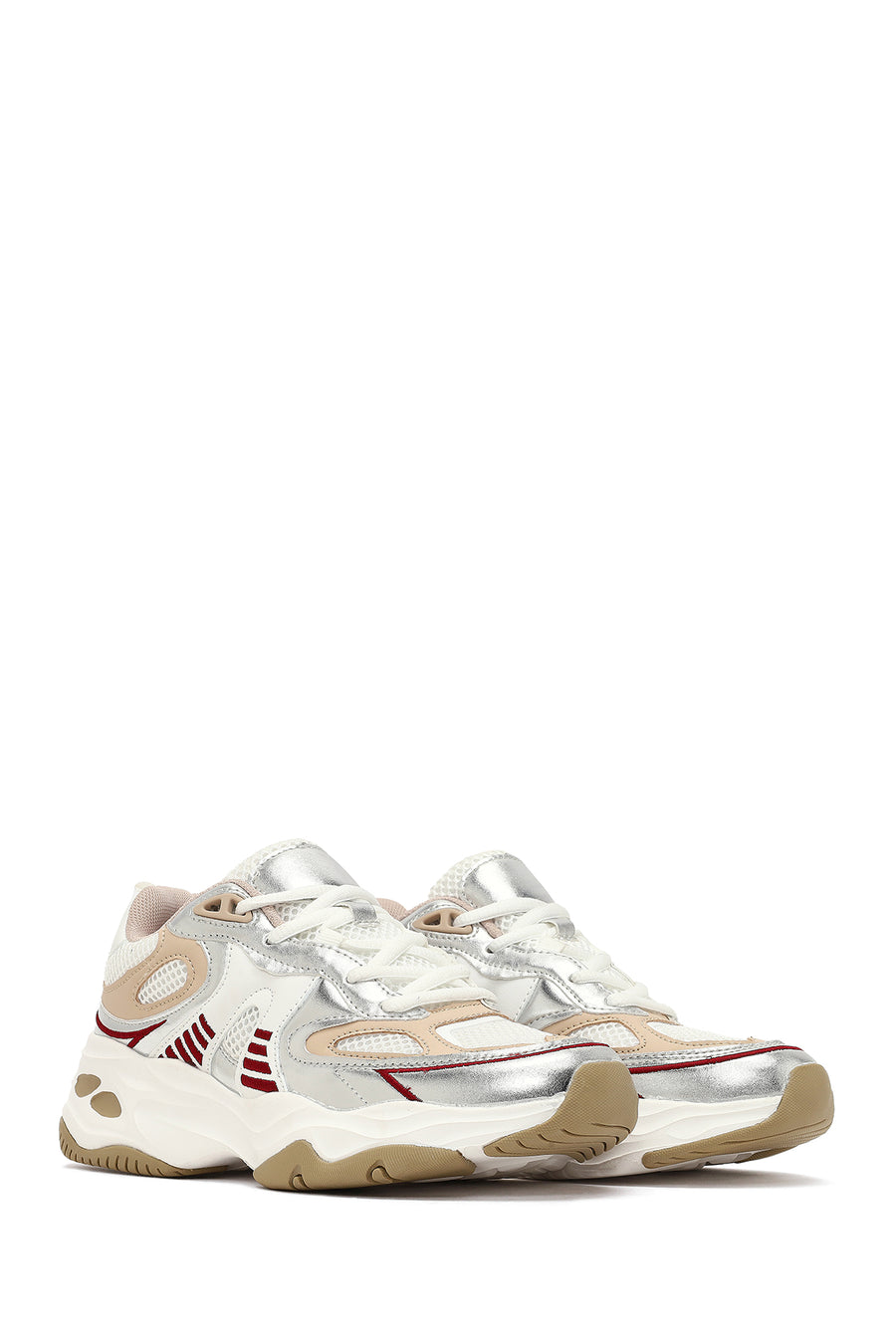 Kadın Bej Bağcıklı Kalın Tabanlı Sneaker