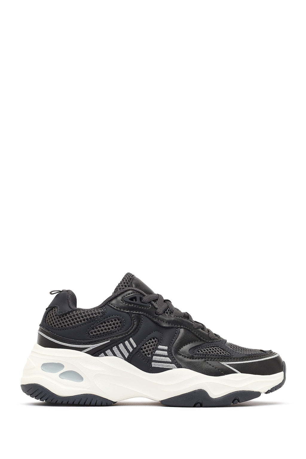 Kadın Gri Bağcıklı Kalın Tabanlı Sneaker