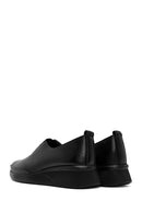 Woman Black Stone Wedge Heels Leather Comfort Shoes | Derimod