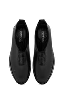 Woman Black Stone Wedge Heels Leather Comfort Shoes | Derimod