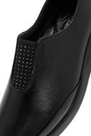 Woman Black Stone Wedge Heels Leather Comfort Shoes | Derimod