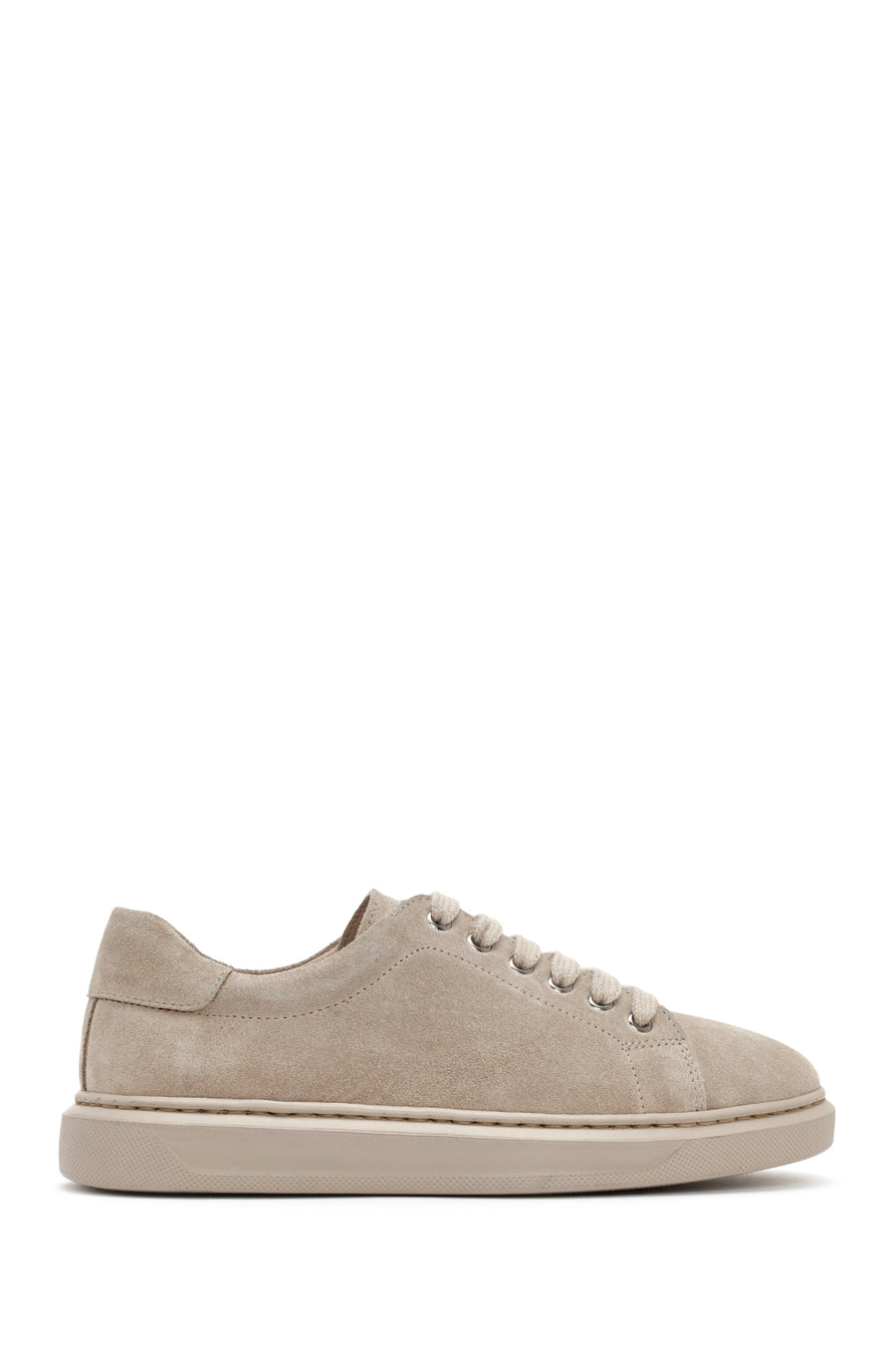 Woman Beige Laced Suede Leather Sneakers 25AFD500610 | Derimod
