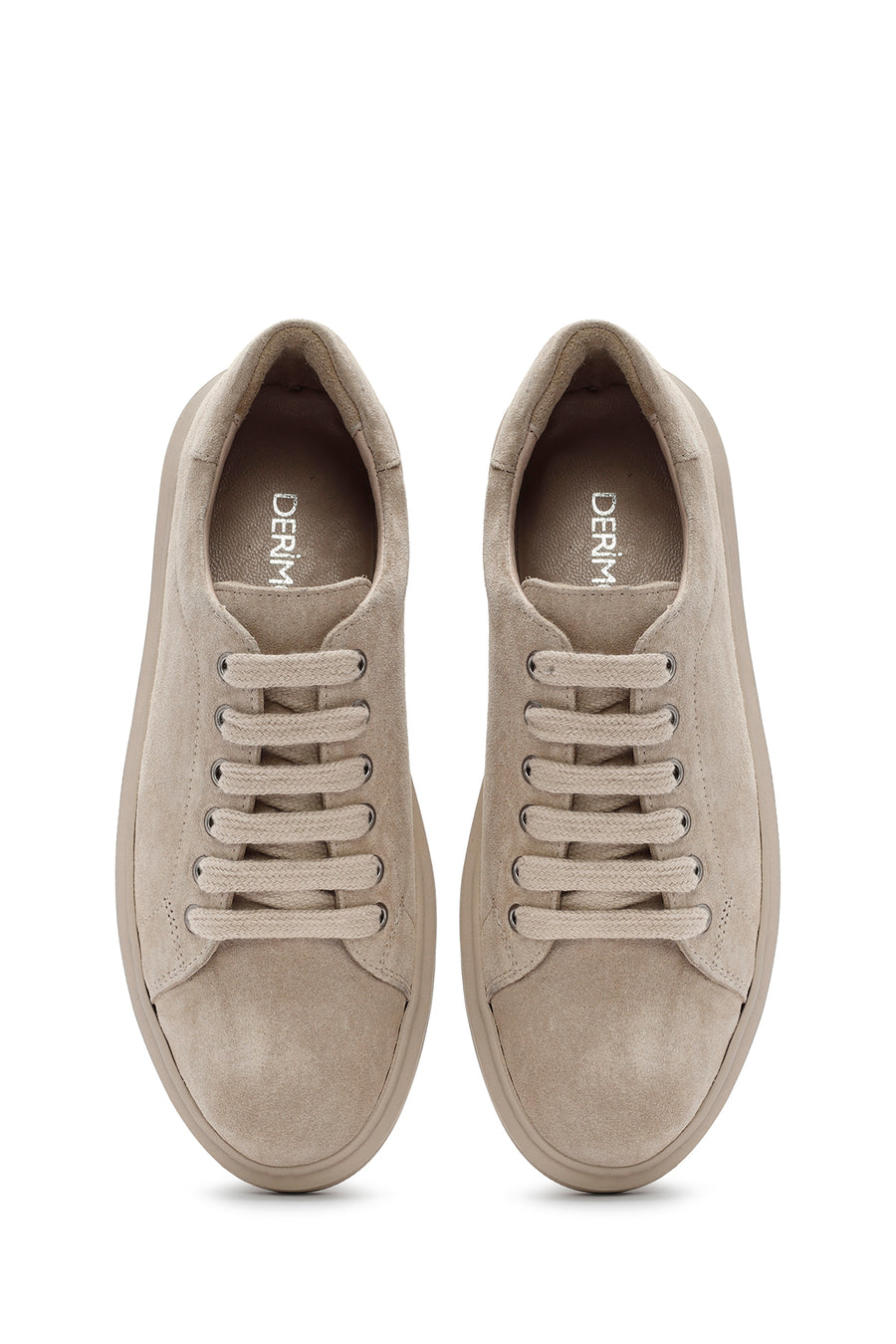 Woman Beige Laced Suede Leather Sneakers