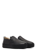 Women's Black Thick-Soled Leather Comfort Shoe | Derimod