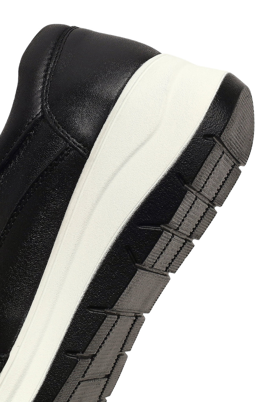 Women's Black Lace-Up Thick-Soled Leather Sneaker