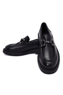 Woman Black Buckle Leather Masculine Loafer | Derimod