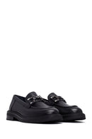 Woman Black Buckle Leather Masculine Loafer | Derimod