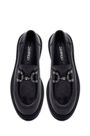 Woman Black Buckle Leather Masculine Loafer | Derimod
