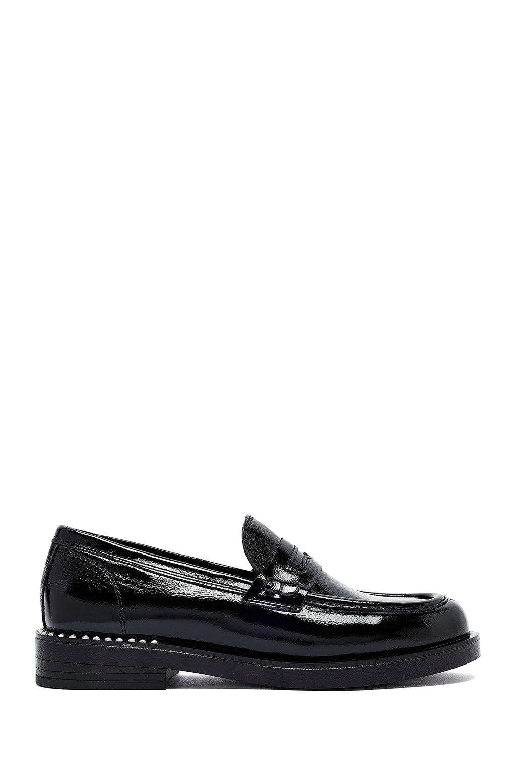 Kadın Siyah Rugan Deri Maskülen Loafer