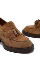 Kadın Taba Kalın Topuklu Süet Deri Maskülen Loafer | Derimod