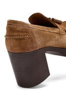 Kadın Taba Kalın Topuklu Süet Deri Maskülen Loafer | Derimod