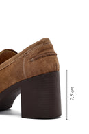 Kadın Taba Kalın Topuklu Süet Deri Maskülen Loafer | Derimod