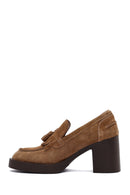 Kadın Taba Kalın Topuklu Süet Deri Maskülen Loafer | Derimod