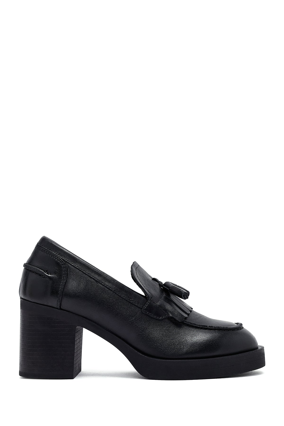 Woman Black Chunky Heels Leather Masculine Loafer 25AFD510618 | Derimod