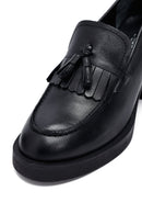 Woman Black Chunky Heels Leather Masculine Loafer | Derimod