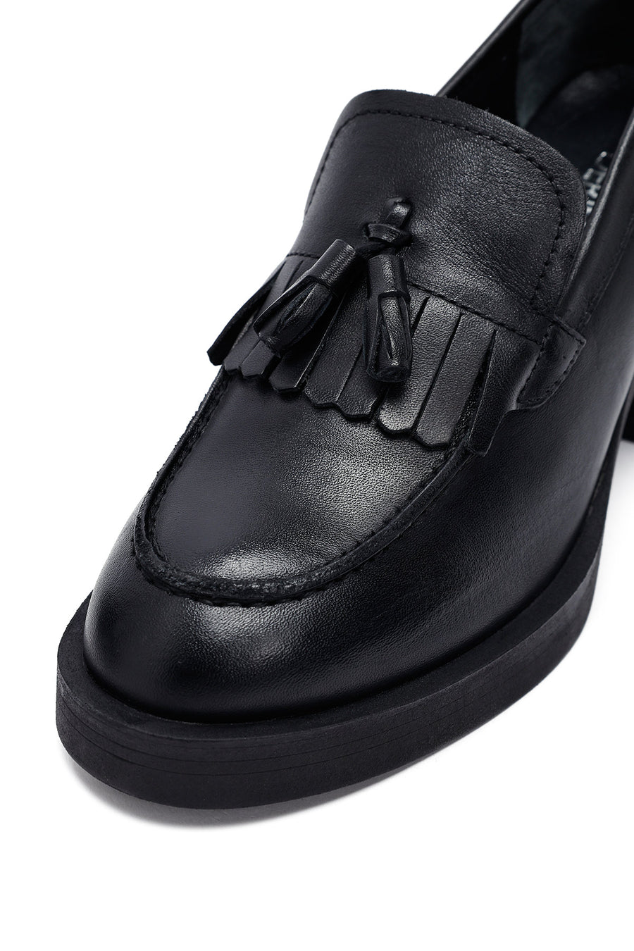Kadın Siyah Kalın Topuklu Deri Maskülen Loafer