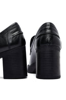 Woman Black Chunky Heels Leather Masculine Loafer | Derimod