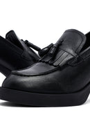 Woman Black Chunky Heels Leather Masculine Loafer | Derimod